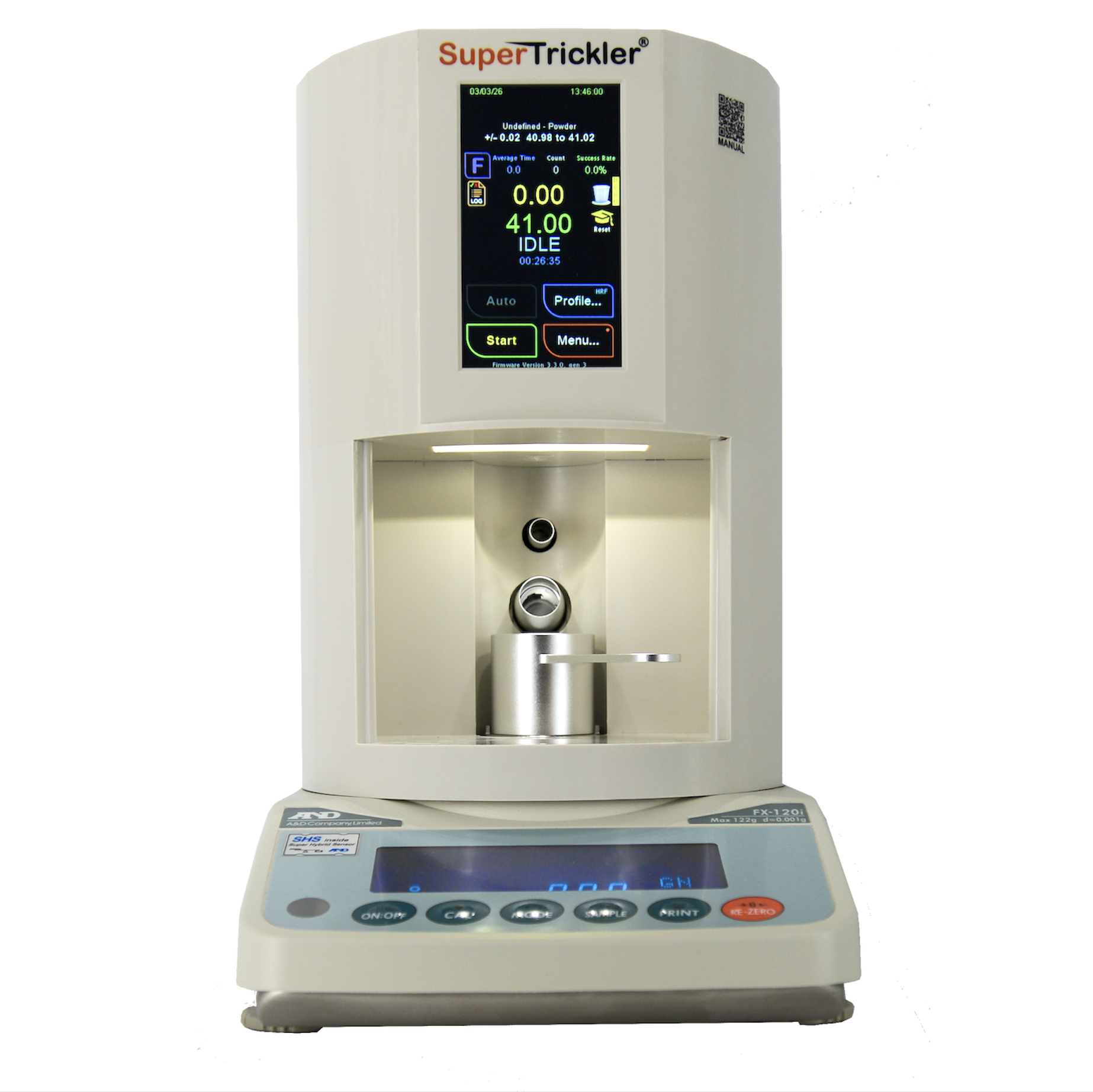 SuperTrickler ST101 Gen3 precision powder dispensing system with A&D FZ-120i analytical balance